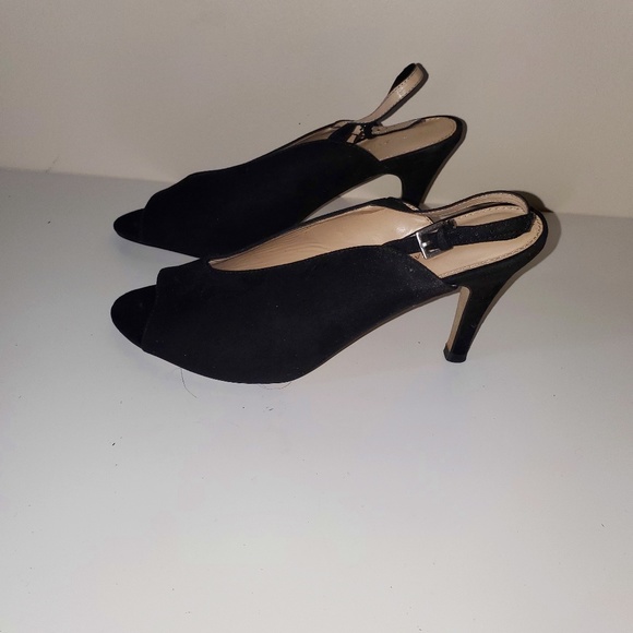 Adrienne Vittadini Black Suede Leather 'Geren' Slingback Peep toe Heels 9.5 - Picture 1 of 4
